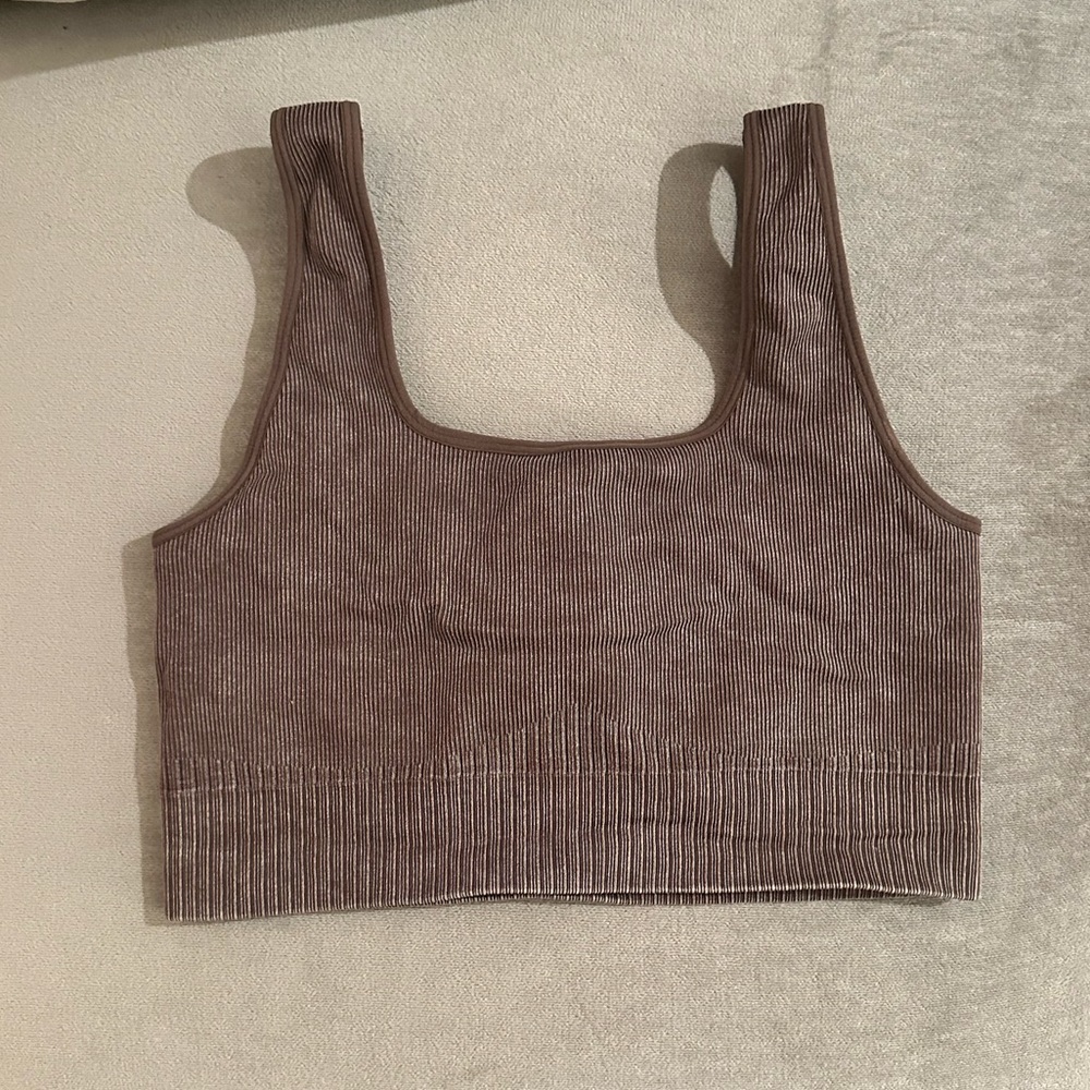 Brown scoop neck sports bra/workout top